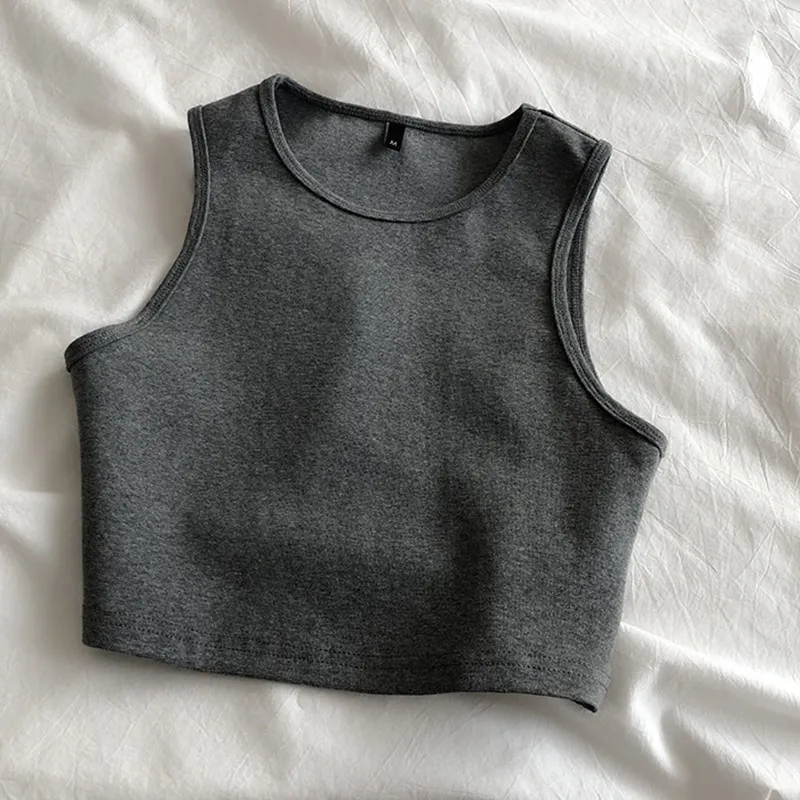 Foreign Trade Net Red Bm Wind Leaking Umbilical Vest New High Waist Slim Stretch Slim Short Sleeveless Bottoming Female Xia Lu Waist - Grey