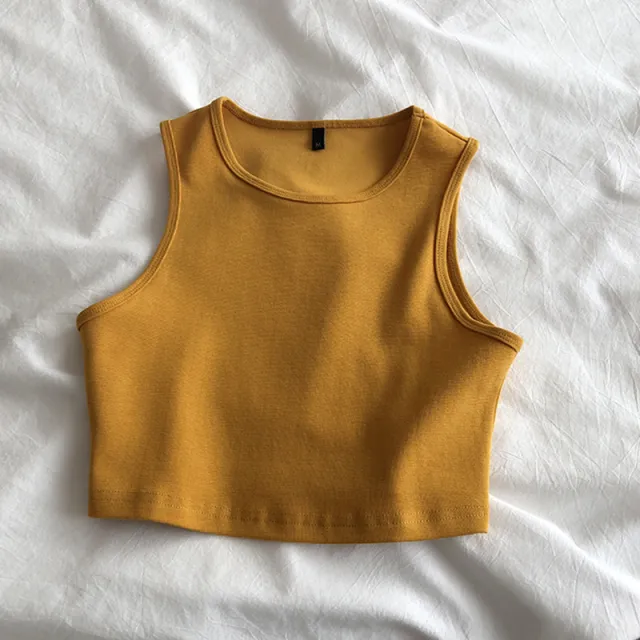 Foreign Trade Net Red Bm Wind Leaking Umbilical Vest New High Waist Slim Stretch Slim Short Sleeveless Bottoming Female Xia Lu Waist Yellow - Shop at LoveMi