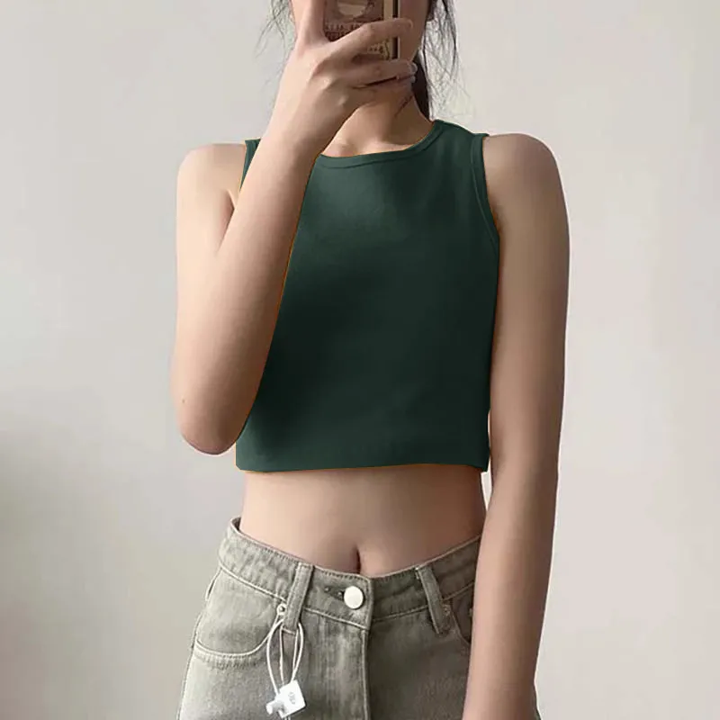 Foreign Trade Net Red Bm Wind Leaking Umbilical Vest New High Waist Slim Stretch Slim Short Sleeveless Bottoming Female Xia Lu Waist - Green