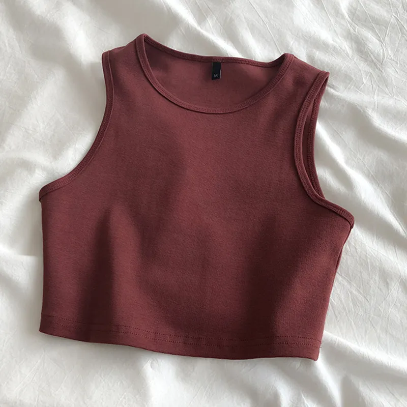 Foreign Trade Net Red Bm Wind Leaking Umbilical Vest New High Waist Slim Stretch Slim Short Sleeveless Bottoming Female Xia Lu Waist - Wine Red