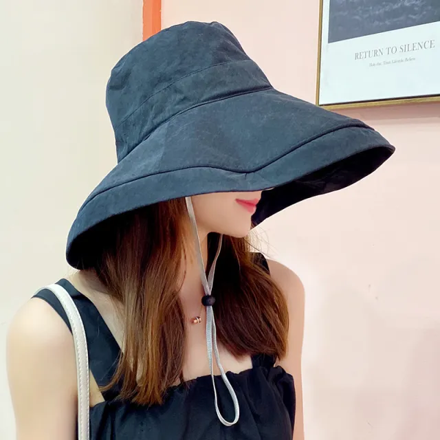 Sun Hat Summer Foldable Bucket Hat for Women Outdoor Sunscreen Cotton Fishing Hunting Cap Anti UV wide brim bucket Sun hat Black - Shop at LoveMi