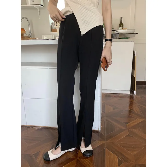 Women's Trousers With High Waist And Thin Slit Drape Wide leg Pants Black - Shop at LoveMi