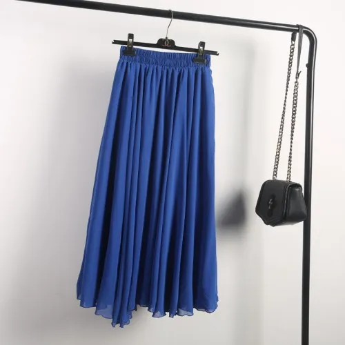 Spring Chiffon Skirt Spring And Autumn Big Swing Fairy Skirt Thin Skirt A Line Pleated Skirt Half Length Skirt Blue - Shop at LoveMi