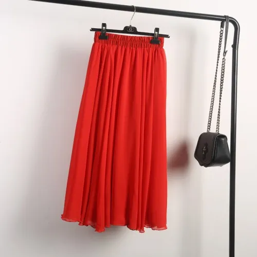 Spring Chiffon Skirt Spring And Autumn Big Swing Fairy Skirt Thin Skirt A Line Pleated Skirt Half Length Skirt Red - Shop at LoveMi