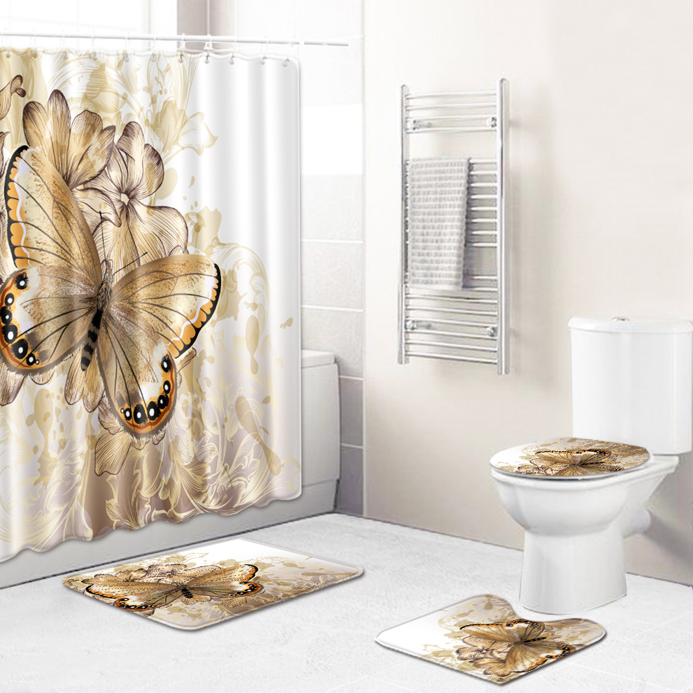 Butterfly Series Cross-border Floor Mat Shower Curtain Bathroom Non-slip Mat