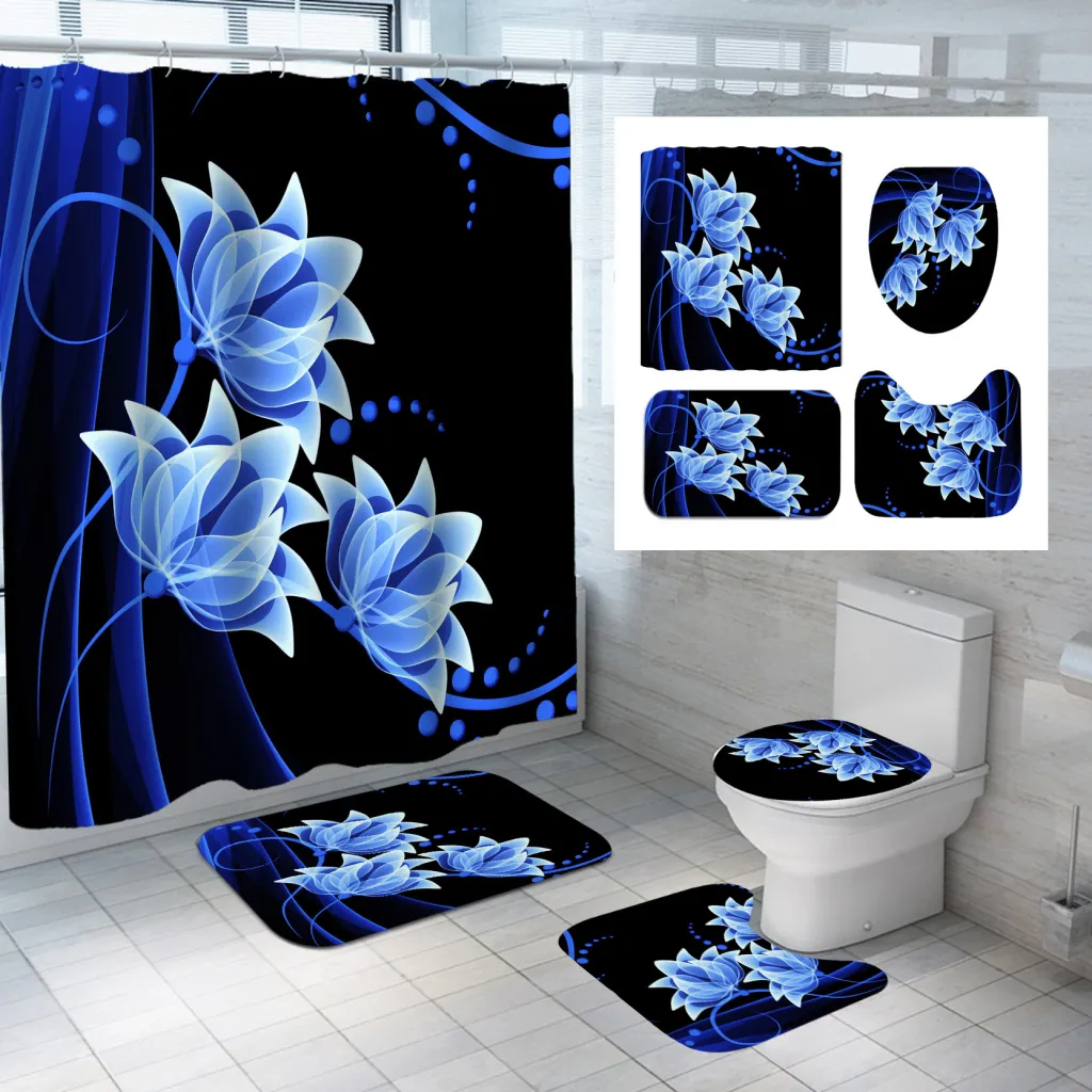 Lotus Series Shower Curtain Sales-Multiple Choices Of Flower Patterns-Polyester Printing-Customized Samples-Multiple Choices Of Sizes - 6 Color