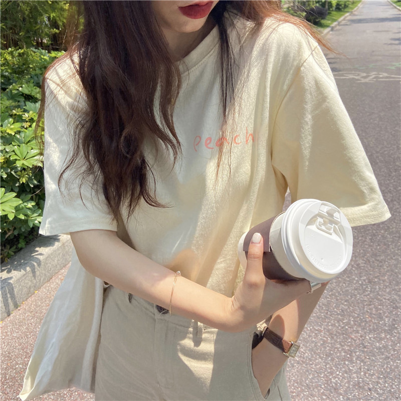 Spring New Korean Back Watercolor Print Loose Japanese Top