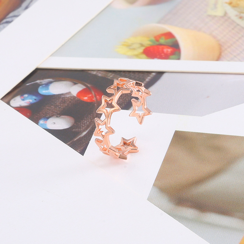 Silver Five-Pointed Star Ring Female Korean Style Simple And Fashionable Hollow Star Ring Opening Adjustable Tail Ring