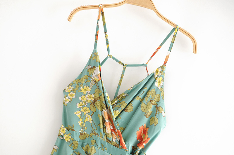 Vacation Style V-Neck Print Lace-Up Suspender Dress