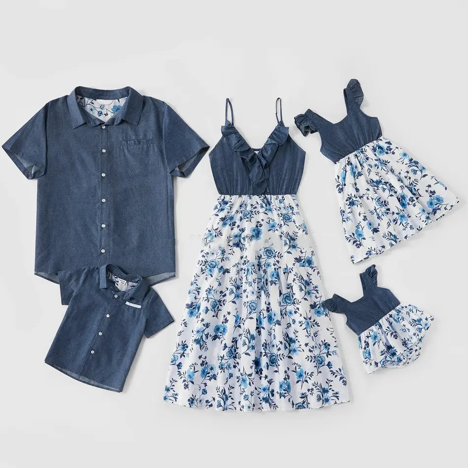 Family Matching Denim Sling Skirt Baby Girl Mom Dad