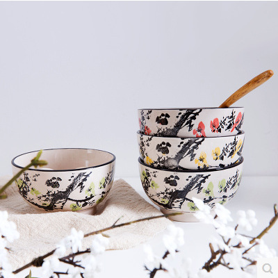 Retro Plum Blossom Household Ceramic Bowl