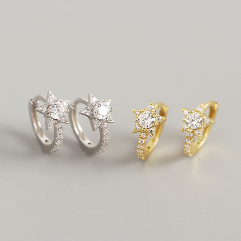 European And American Light Luxury S925 Sterling Silver Ins Geometric Star Diamond Earrings Design Wild Silver Earrings