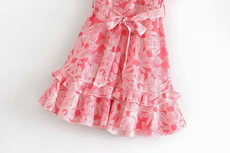 Summer New V-Neck Ruffled Lace Flower Print Dress