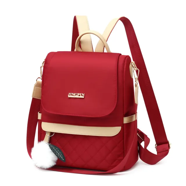 Portable Simple Rhombus Travel Anti Theft Back Female Bag Red - Shop at LoveMi