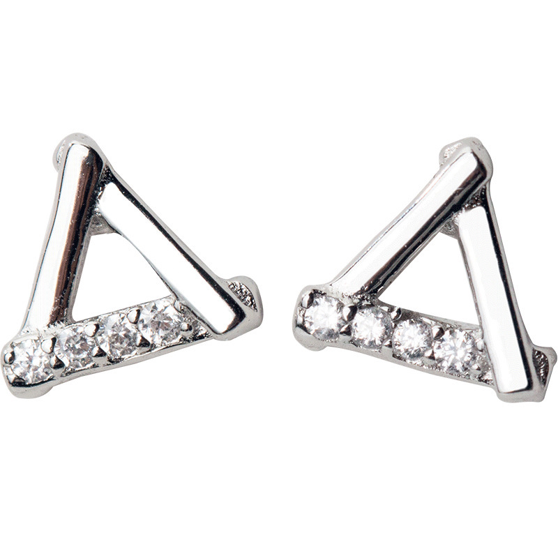 Hollow Triangle Earrings Female Small Exquisite Simple Micro-Inlaid Zircon Earrings