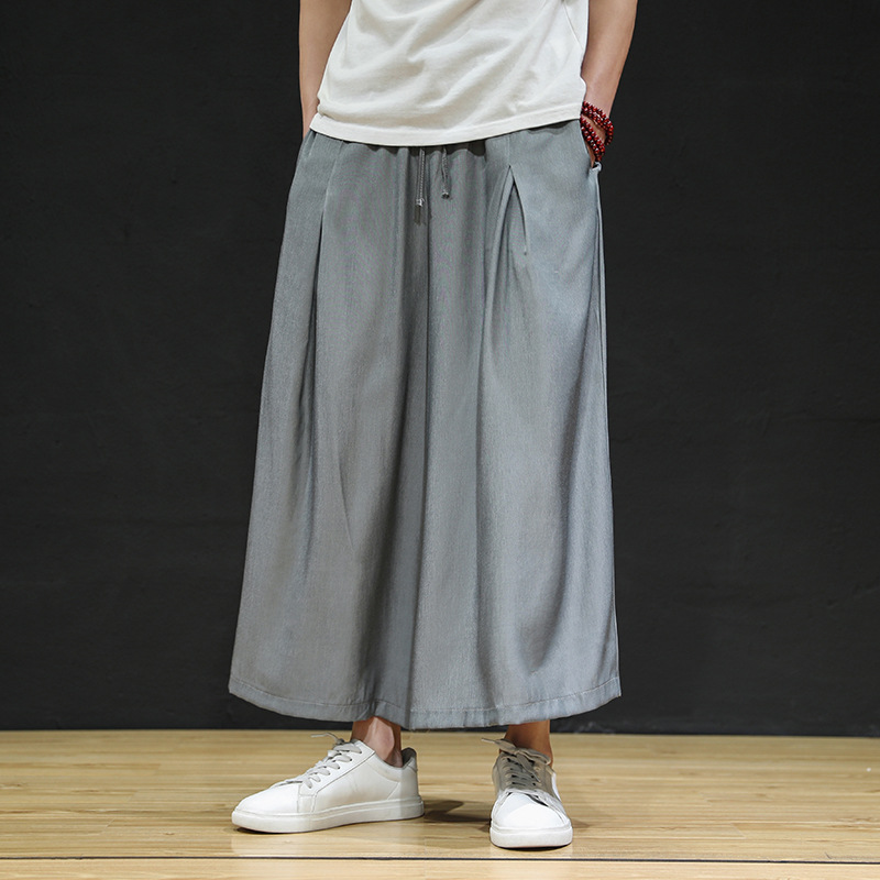 Large size ice silk wide-leg pants