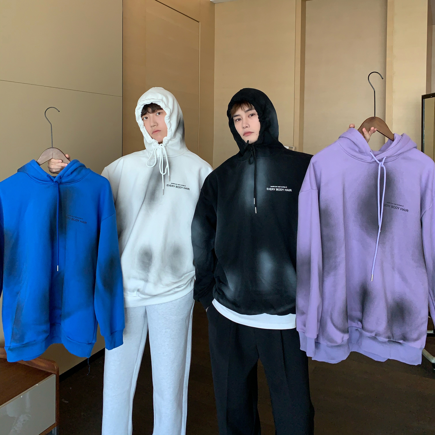 Korean Tie Dye Couple'S Sweater Graffiti Hooded Plush Sweater Men'S Casual Student Top