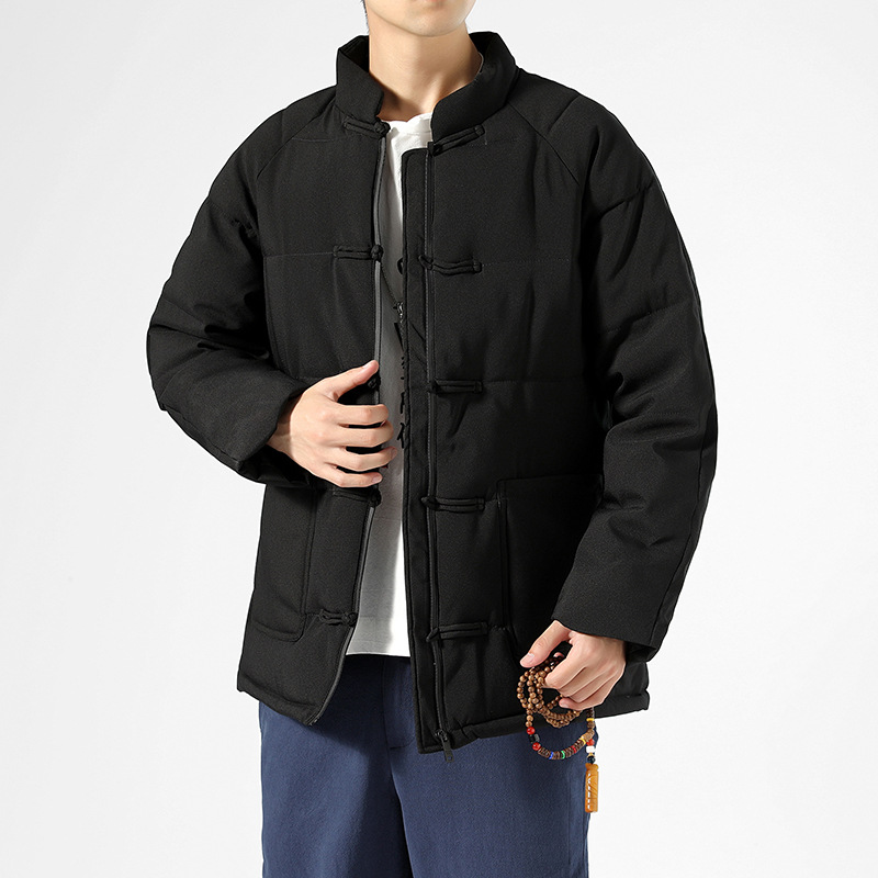 Disc Button Hanfu Stand Collar Outer Wear Cotton Coat