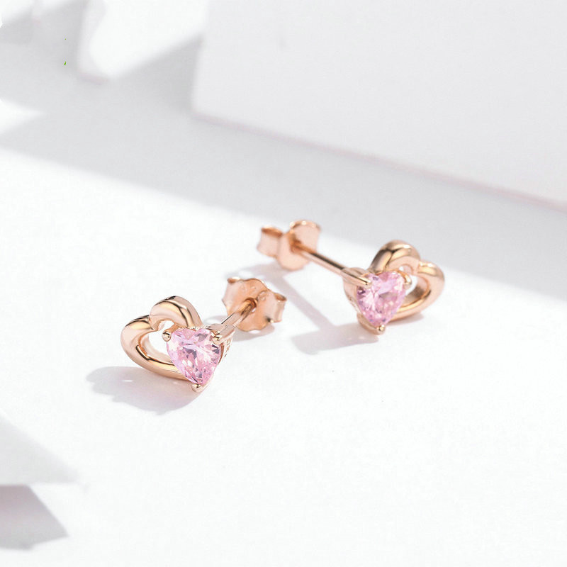 Fashion Heart-Shaped Throbbing Heart S925 Sterling Silver Earrings Female Fashion Rose Gold And Silver Stud Earrings