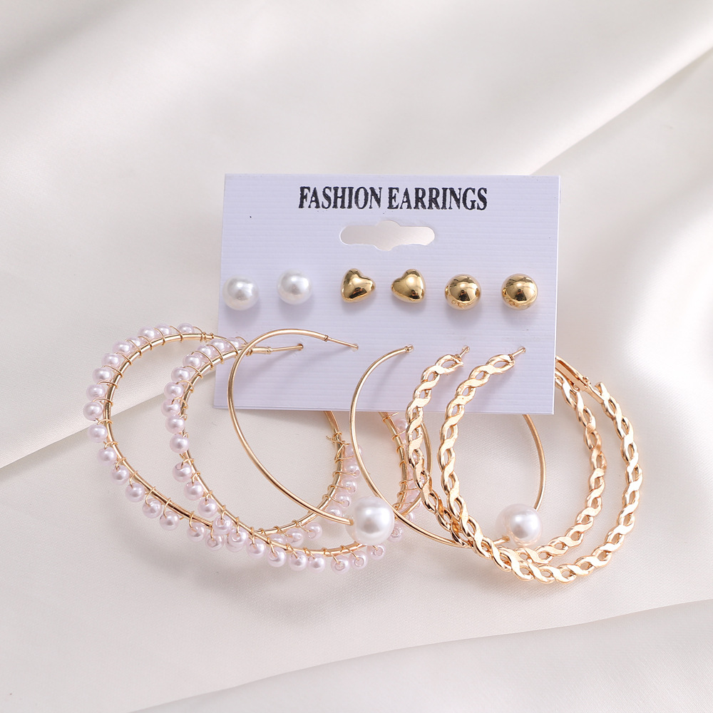 Inlaid Pearl Ladies Earrings French Vintage Gold Earring Set