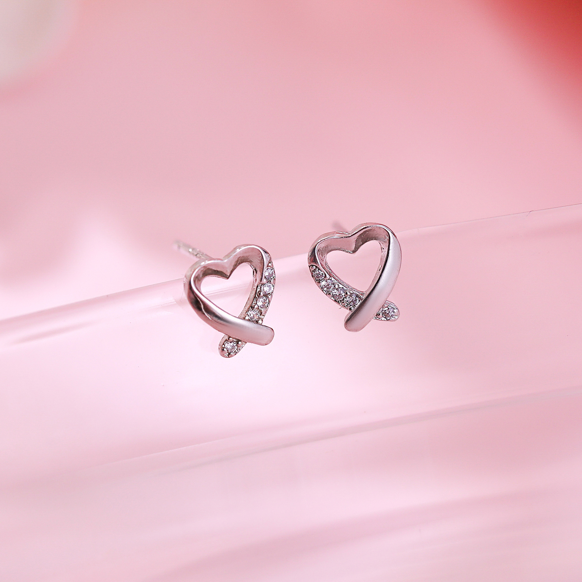 S925 Sterling Silver Earrings Female Japanese And Korean Fashion Hollow Love Light Bead Earrings Sweet Temperament Wholesale Earrings