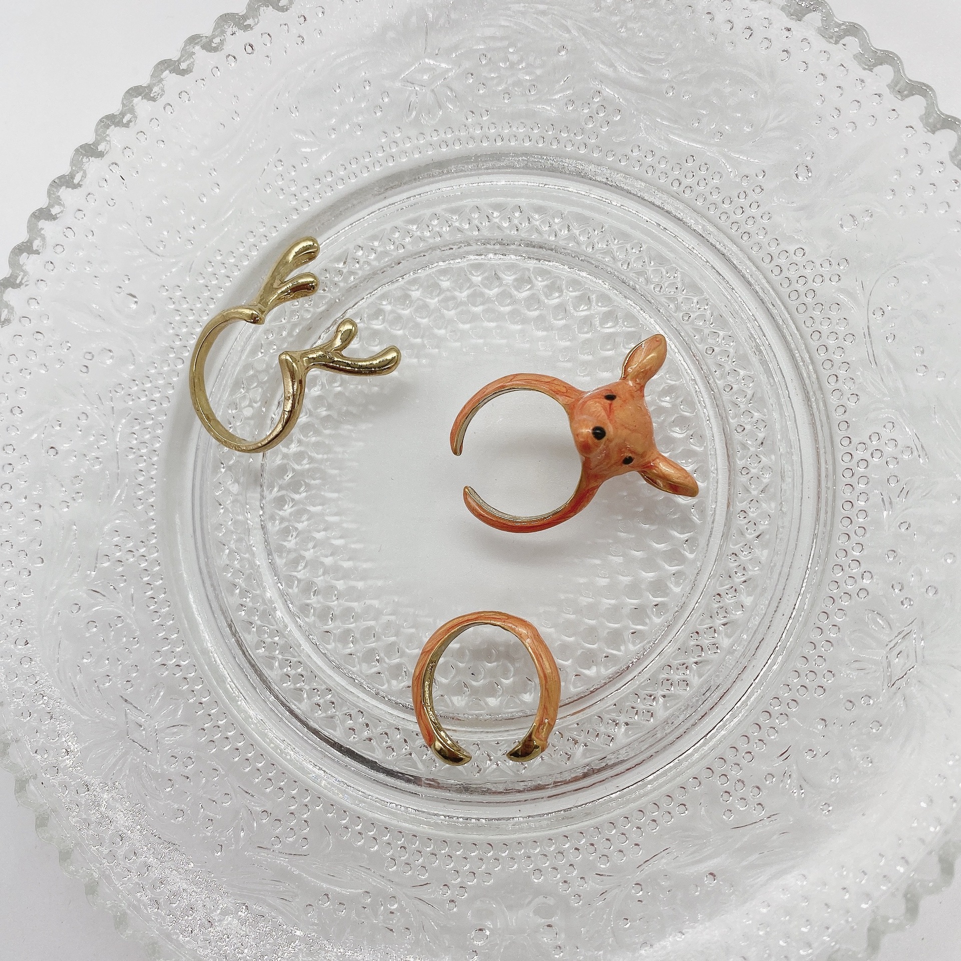Japan And South Korea Cute Animal Elk Ring Painted Dripping Oil Joint Tail Ring Set Three-Piece Set