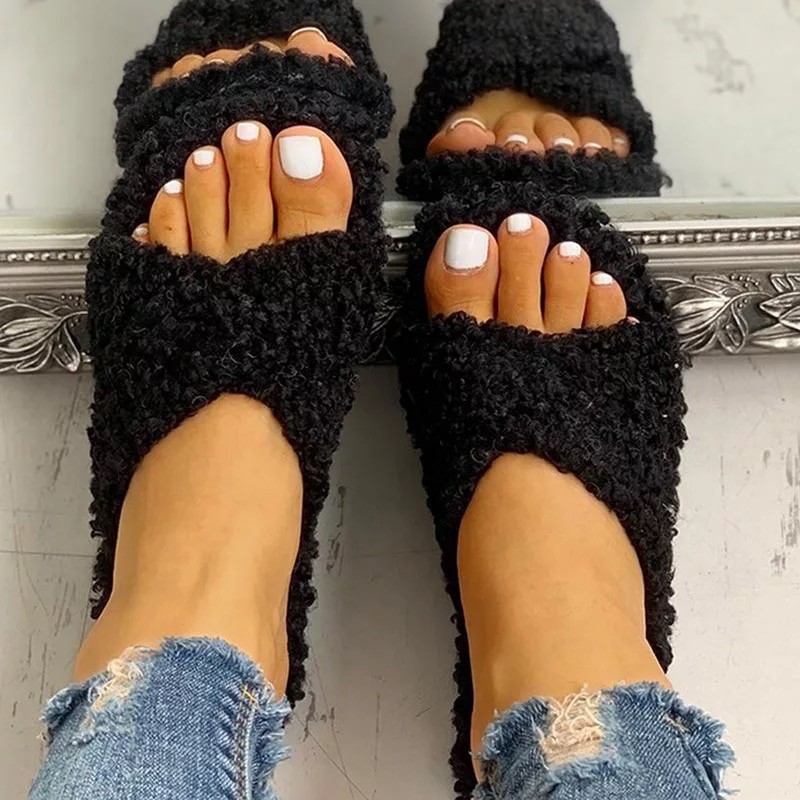 Korean Style Cross hair Slippers Black - Shop at LoveMi