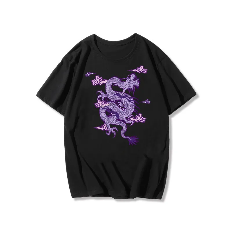Trendy Personality New Summer Print Short-Sleeved T-Shirt - Black And Purple
