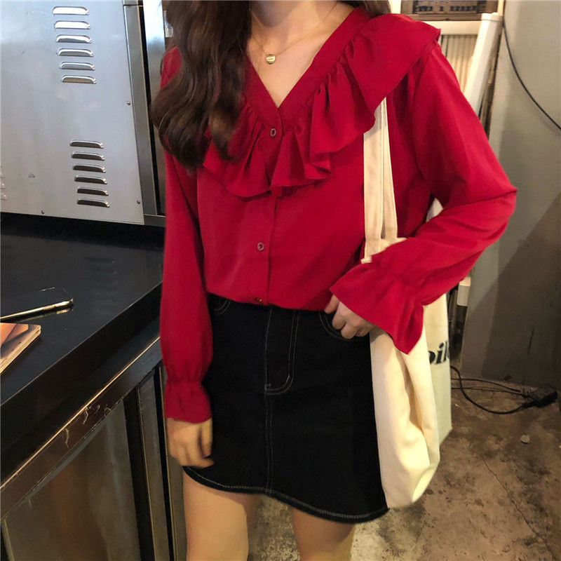Korean Chiffon Ruffled Sweet Shirt