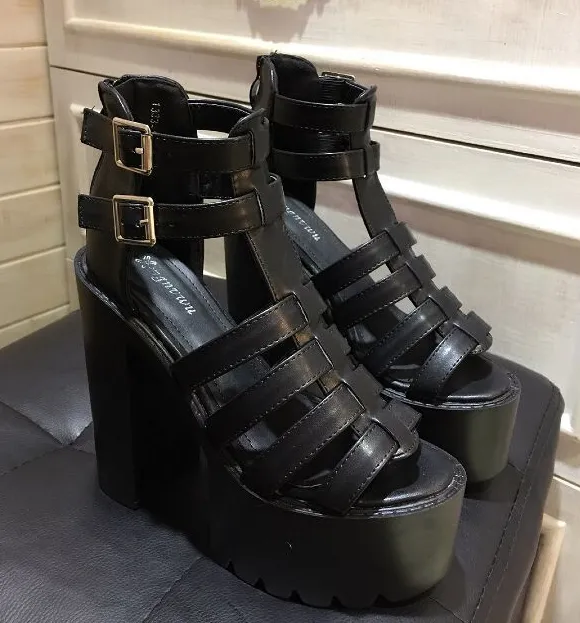 European And American Nightclub Thick Heeled Waterproof Platform High Heeled Shoes Hate Sky High Stage Non Slip Hollow Performance High Heeled Sand... Black - Shop at LoveMi
