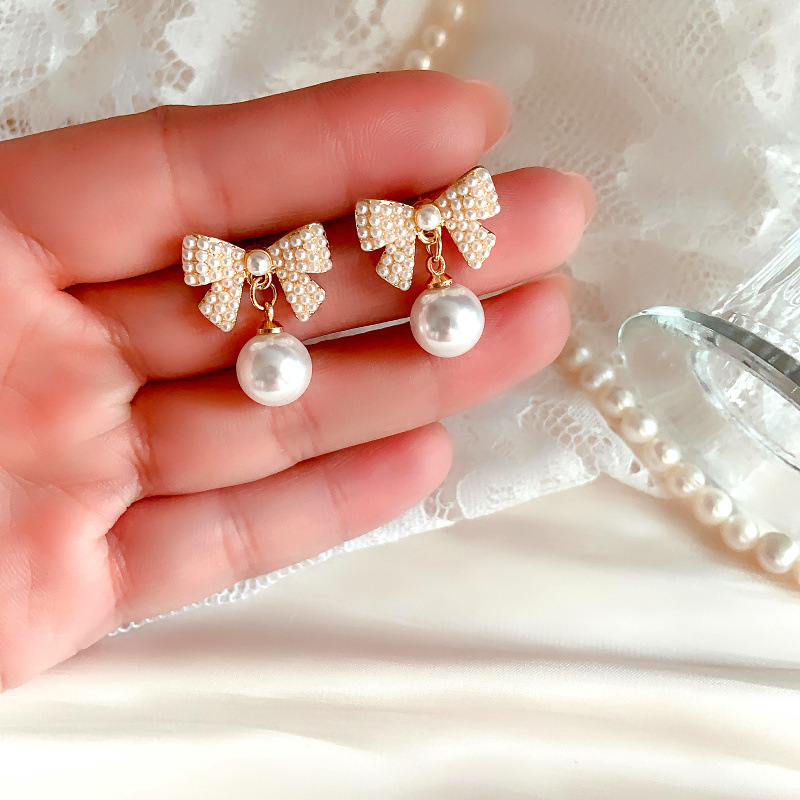 Bowknot Pearl 925 Silver Stud Earrings