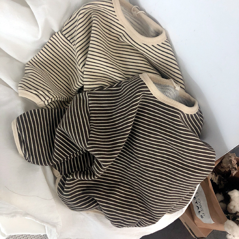 Boys And Girls T-Shirts With Striped Round Neck And Inner Bottoming Shirt Pullover Loose Loose