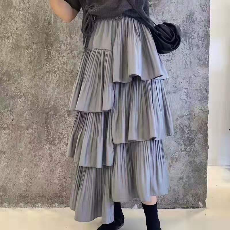 Irregular Pleated Skirt Women High Waist Mid-Length Cake Skirt