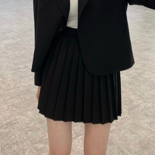 New Korean Style Chic Short Small Suit Jacket Female  High Waist Slim Pleated Skirt Half-Length Skirt