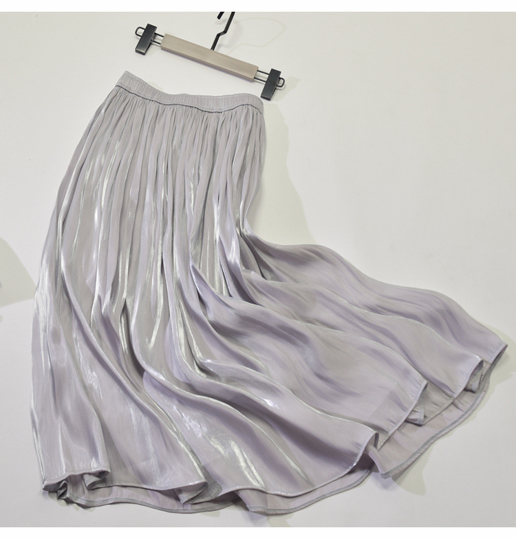 Mid-Length Mid-Length Autumn A-Line Gentle Wind Pleated Satin Half Skirt