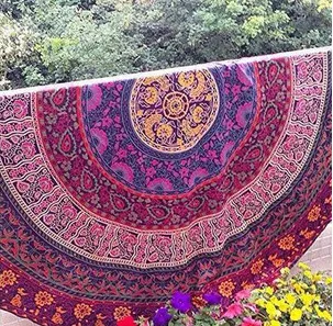 European And American Syle Round Printed Beach Towel Sunscreen Shawl Smmer Square Scarf Scarf J - Shop at LoveMi