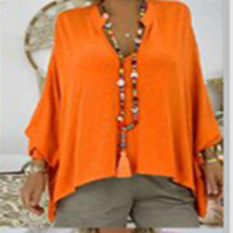 Loose V-neck Long-sleeved Bat Shirt T-shirt