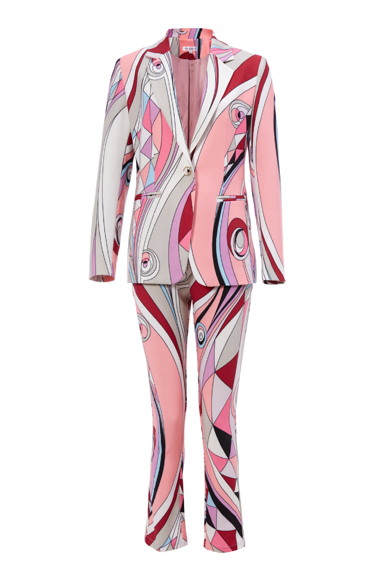 Floral Temperament Pink One Button v-Neck Suit