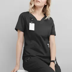 Nurse Surgeon Short Sleeve Gown - Black - View 1