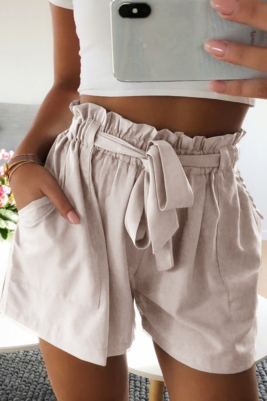 Women's Pants Elastic Wide Leg High Waist Casual Shorts Apricot - Shop at LoveMi
