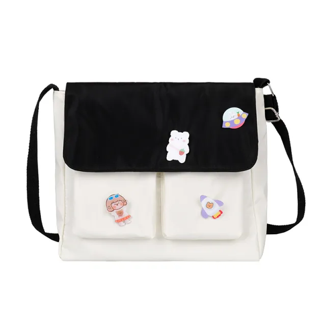 Mori Student Messenger Bag Female Cute Girl Heart Hit Color Single Shoulder Bag Black - Shop at LoveMi