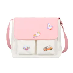 Mori Student Messenger Bag Female Cute Girl Heart Hit Colour Single Shoulder Bag - Pink - View 1