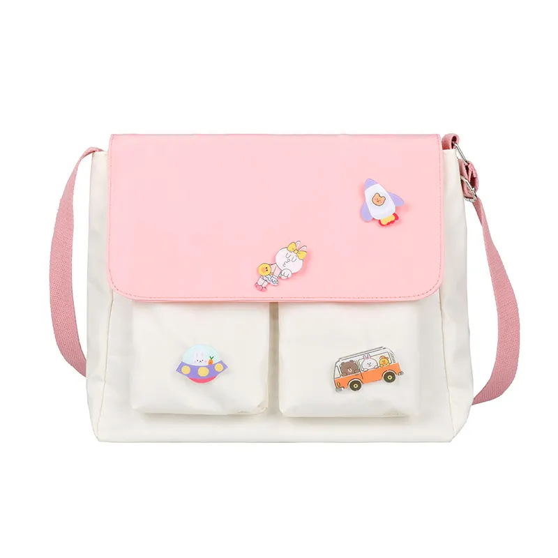 Mori Student Messenger Bag Female Cute Girl Heart Hit Color Single Shoulder Bag - Pink