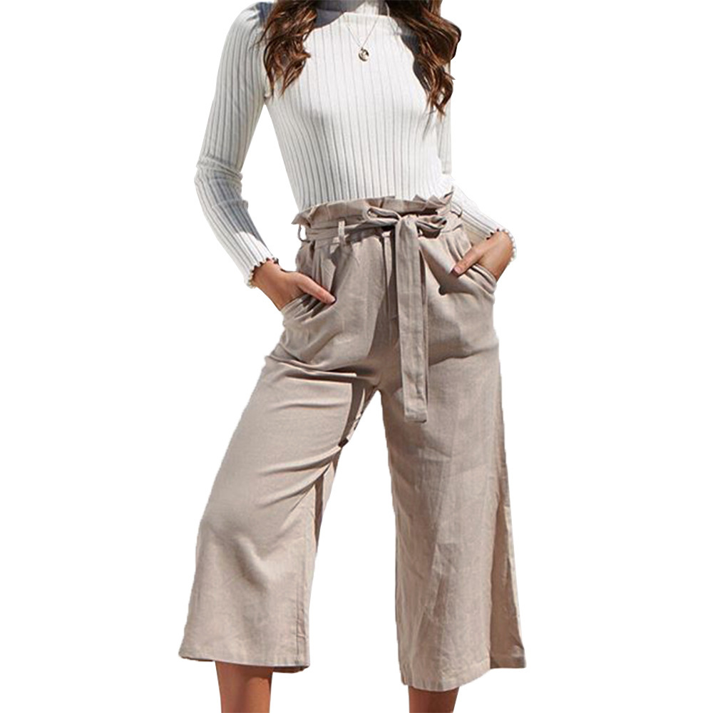 Women's Six Color Strappy Wide Leg Spring And Summer Casual Trousers