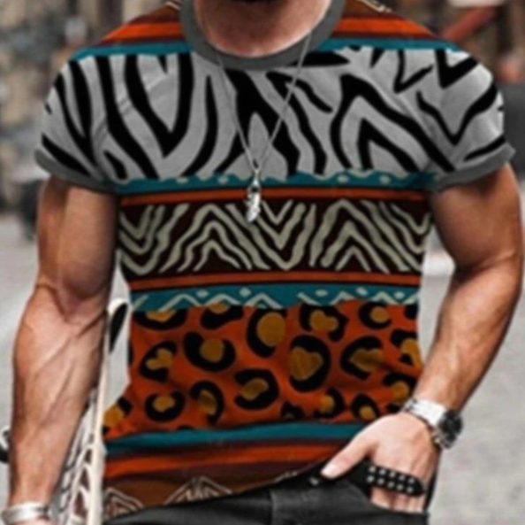 Men's T-shirt Cross Print Round Neck Short Sleeve Street Trend T-Flower Variety