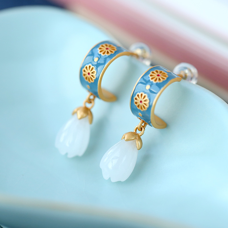 Boucles Doreilles Creatives En Jade Hetian Naturel Pour Femmes, Bijoux En Argent De Style Ancien, Design Original, Breloque Retro Chinois