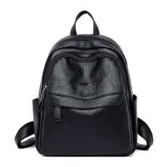 New All-Match Soft Leather Sheepskin Backpack Ladies - Black - View 1