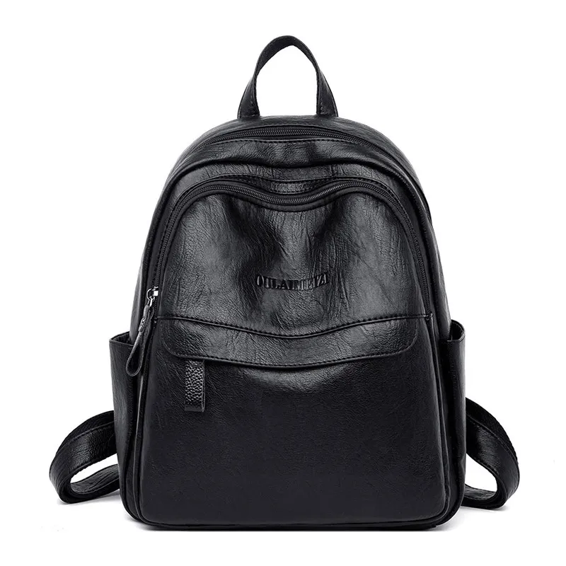 New All-Match Soft Leather Sheepskin Backpack Ladies - Black