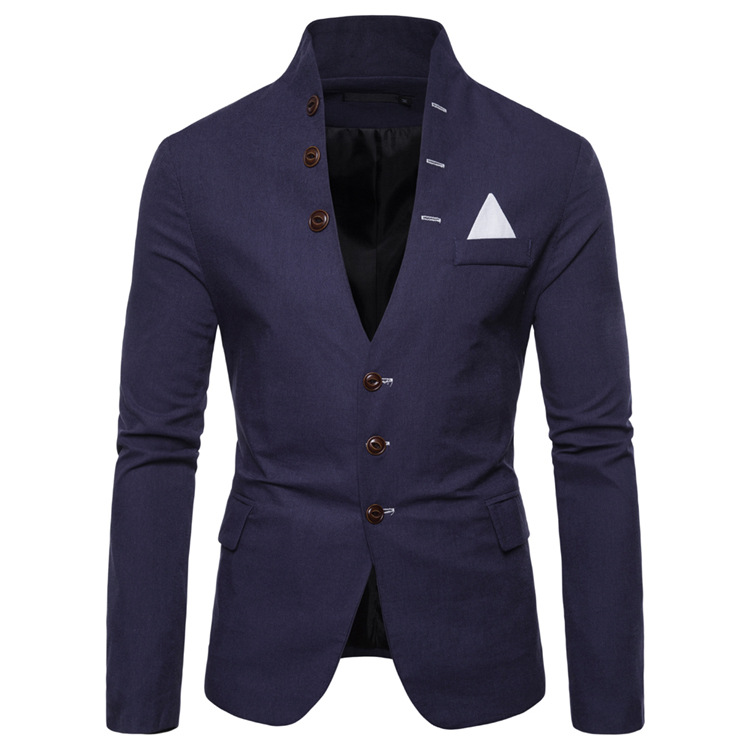 Men's Slim Fashion Multi Button Decorative Suit Men's Casual Stand Up Collar Suit Jacket