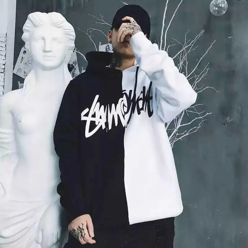 Men'S Casual Fashion Color-Blocking Sweater Long-Sleeved Sports Hooded Top